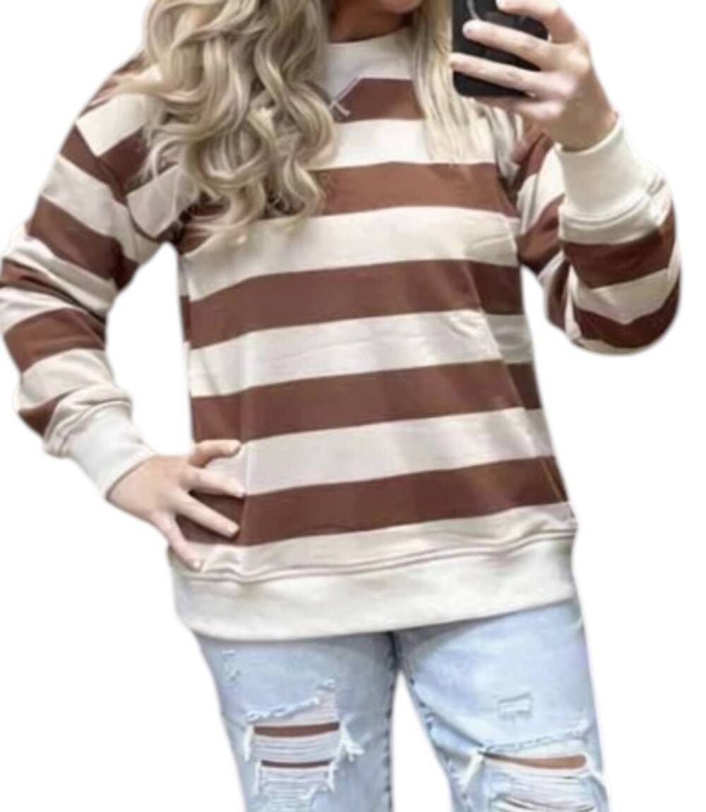 NEW HEM & THREAD oversized rugby stripe sweatshirt in sienna brown